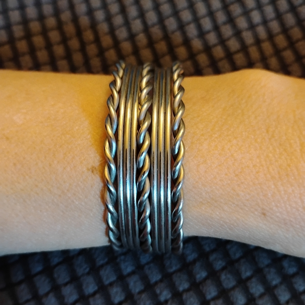 Silver Twisted Bangle Set Bracelet